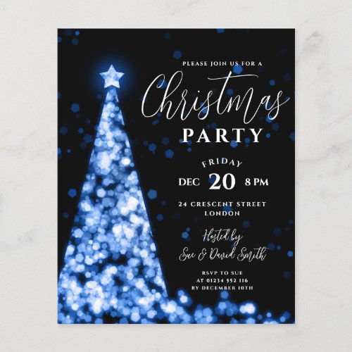 Budget Christmas Tree Blue Modern Party Invite Flyer