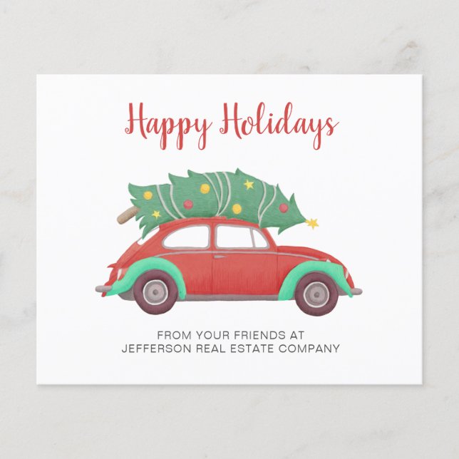 Budget  Christmas Tree Car Business Holiday Card (Front)
