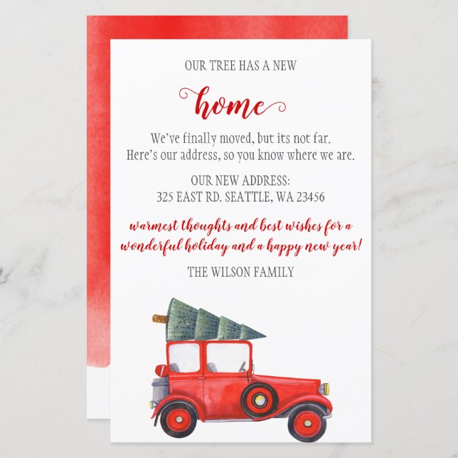 Budget Christmas Tree Car We've Moved Holiday Card (Front/Back)
