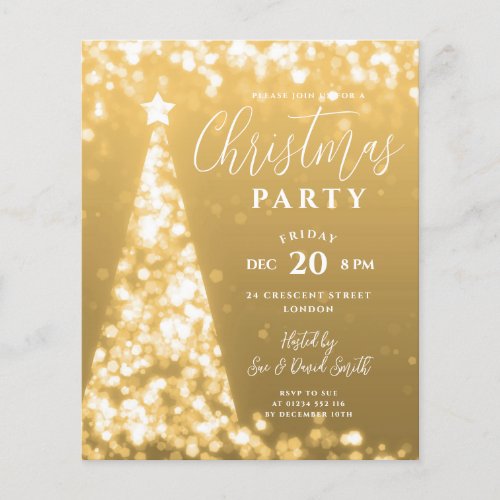 Budget Christmas Tree Gold Modern Party Invite Flyer