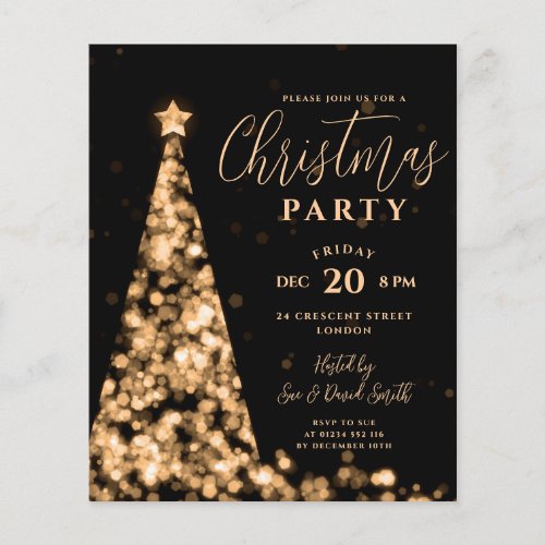 Budget Christmas Tree Gold Modern Party Invite Flyer