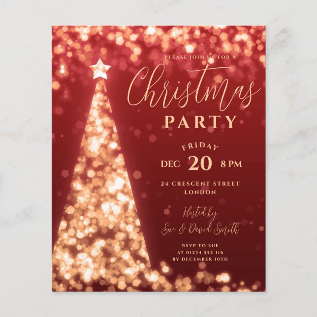 Budget Christmas Tree Gold Red Modern Party Invite Flyer (Front)