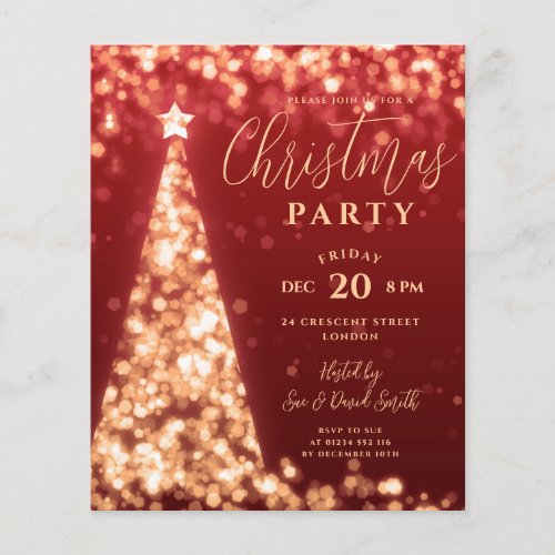 Budget Christmas Tree Gold Red Modern Party Invite Flyer
