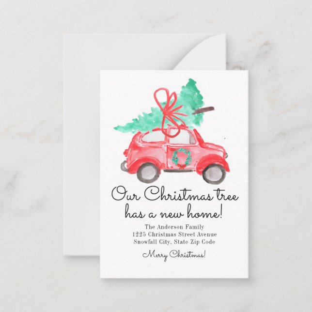 Budget Christmas Tree New Home Car Script Moving Note Card (Front)