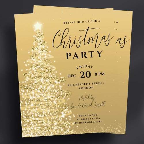 Budget Christmas Tree Party Gold Holiday Invite 