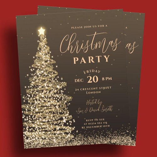 Budget Christmas Tree Party Gold Holiday Invite 