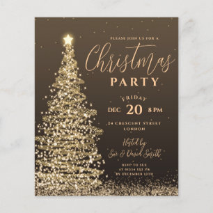 Budget Christmas Tree Party Gold Holiday Invite Flyer