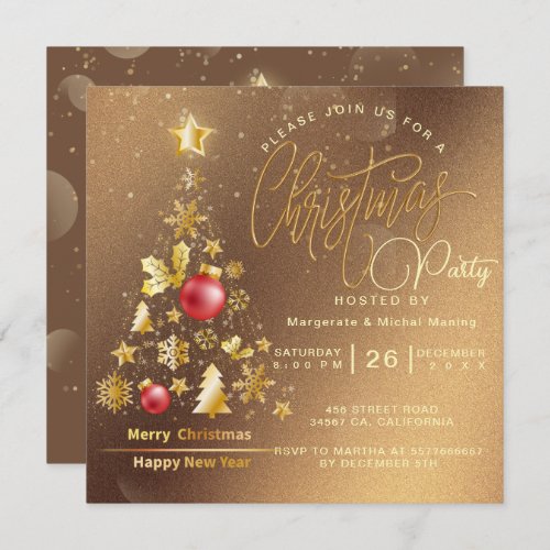 Budget Christmas Tree Party Gold Invitation