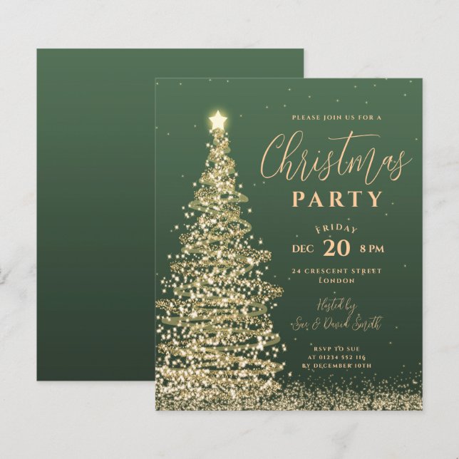 Budget Christmas Tree Party Green Holiday Invite  (Front/Back)