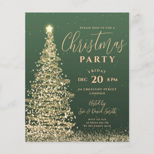 Budget Christmas Tree Party Green Holiday Invite Flyer