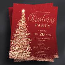 Budget Christmas Tree Party Red Holiday Invite Flyer