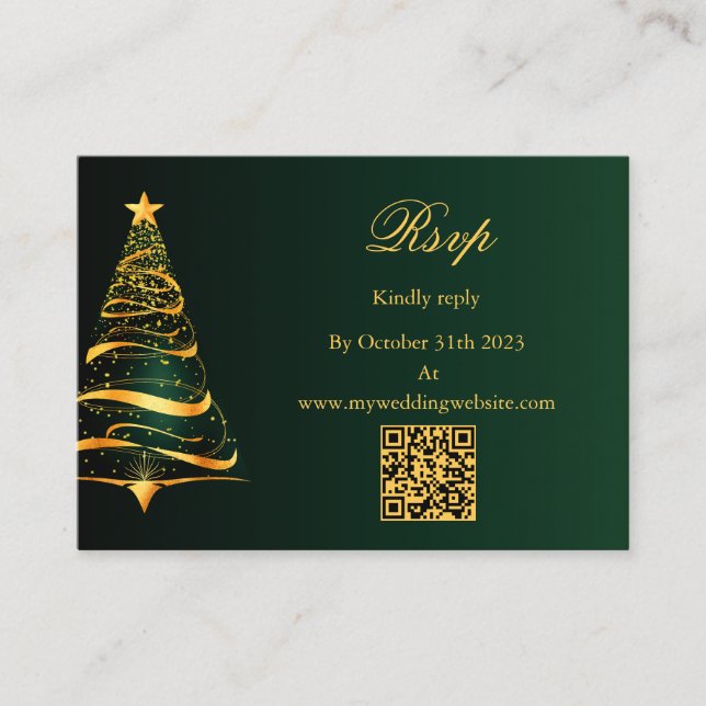 Budget Christmas Tree QR code Wedding RSVP Enclosure Card (Front)