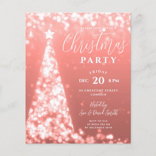 Budget Christmas Tree Rose Gold Modern Invite Flyer