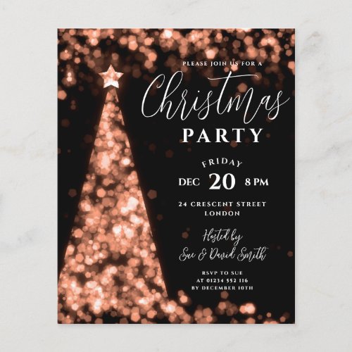 Budget Christmas Tree Rose Gold Modern Invite Flyer