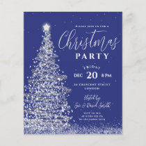 Budget Christmas Tree Silver Navy Holiday Invite Flyer