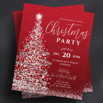 Budget Christmas Tree Silver Red Holiday Invite Flyer