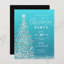 Budget Christmas Tree Silver Teal Holiday Invite