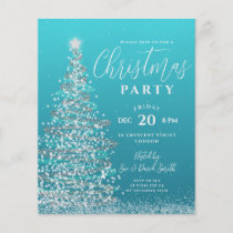 Budget Christmas Tree Silver Teal Holiday Invite Flyer