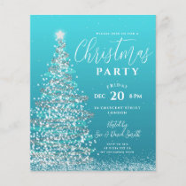 Budget Christmas Tree Silver Teal Holiday Invite Flyer