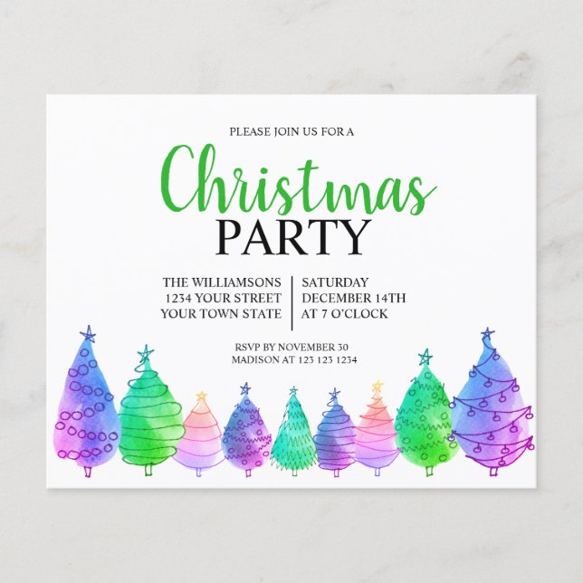 Budget Christmas Trees Party Invitation (Front)