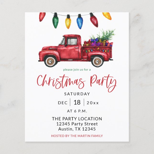 Budget Christmas Truck & Lights Christmas Party Flyer (Front)