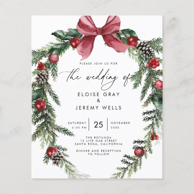 Budget Christmas Wedding Invitation Flyer (Front)