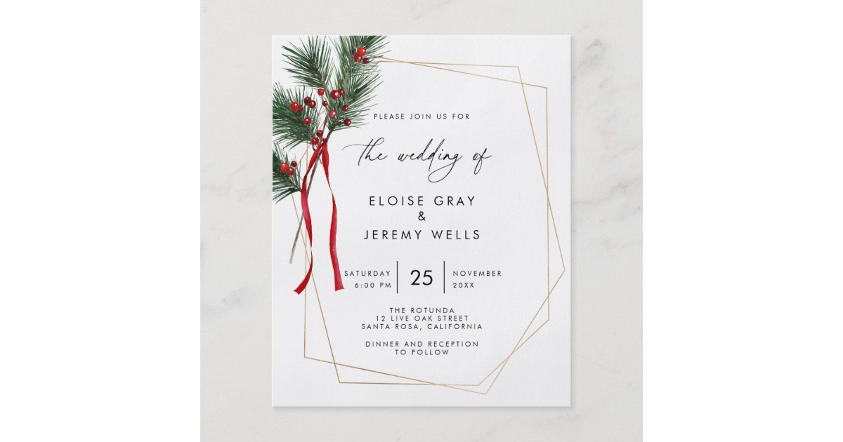 Budget Christmas Wedding Invitation Flyer | Zazzle