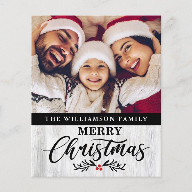 Budget Christmas Wood Family Photo Christmas Card  Flyer (Front)