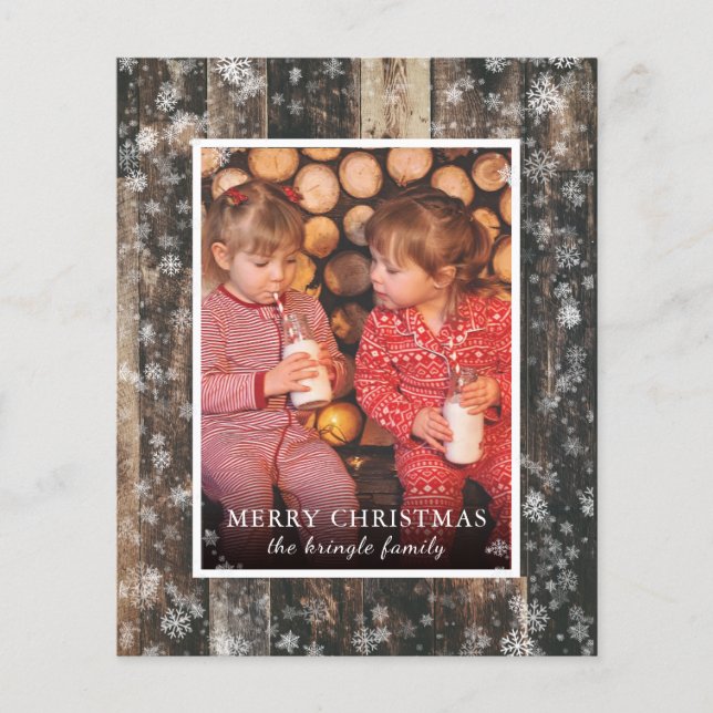 Budget Christmas Wood Photo Holiday Card  (Front)