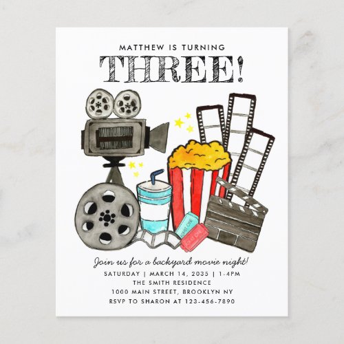 Budget Cinema Movie Night Party Kids Birthday Flyer