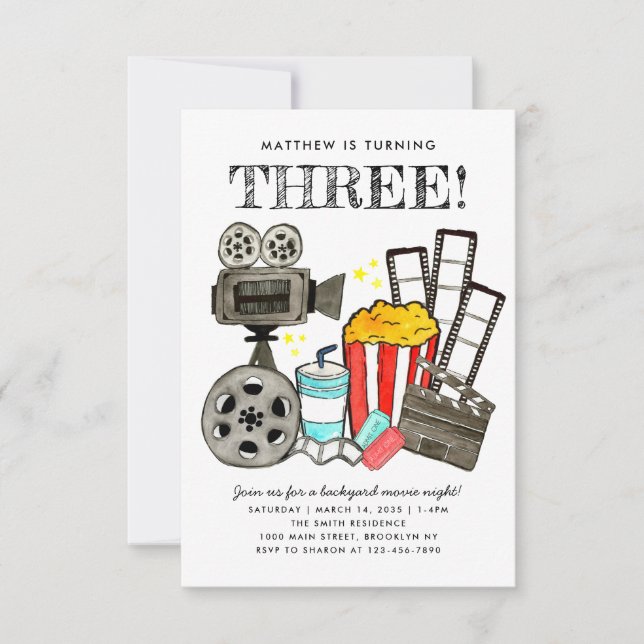 Budget Cinema Movie Night Party Kids Birthday Note Card (Front)