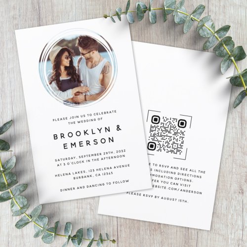 BUDGET Circle Photo QR Code Wedding Invitation