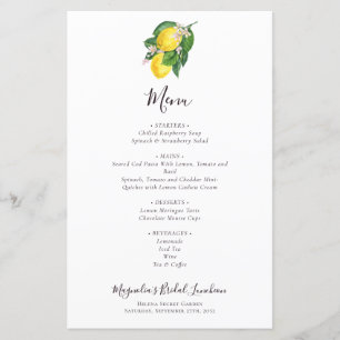 BUDGET Citrus Lemon Bridal Luncheon Menu