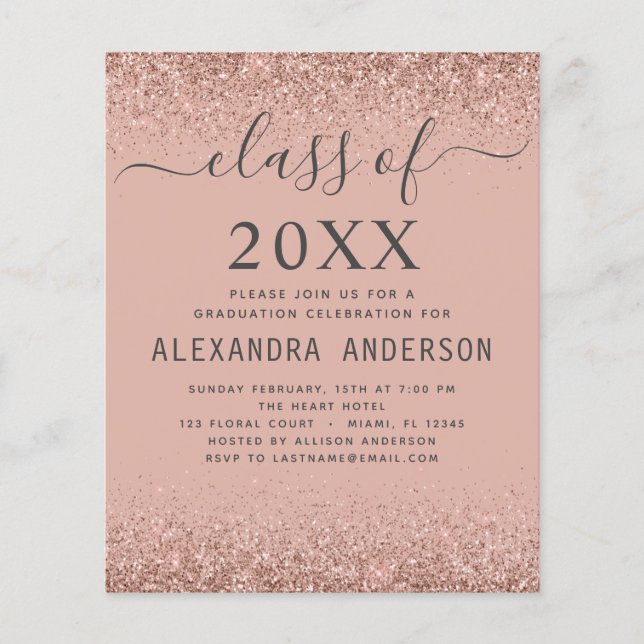 Budget Class of 2022 Graduation Pink Glitter Flyer (Front)