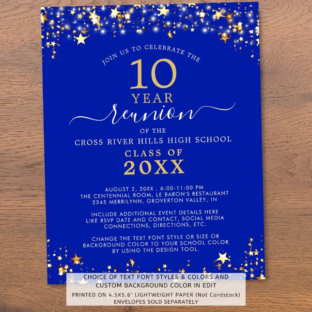 Budget Class Reunion Royal Blue Gold Invitation (Creator Uploaded)