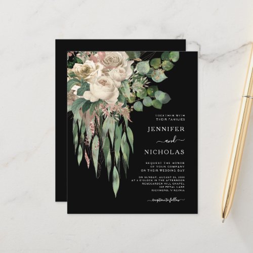 Budget Classic Black Peonies Wedding Invitation