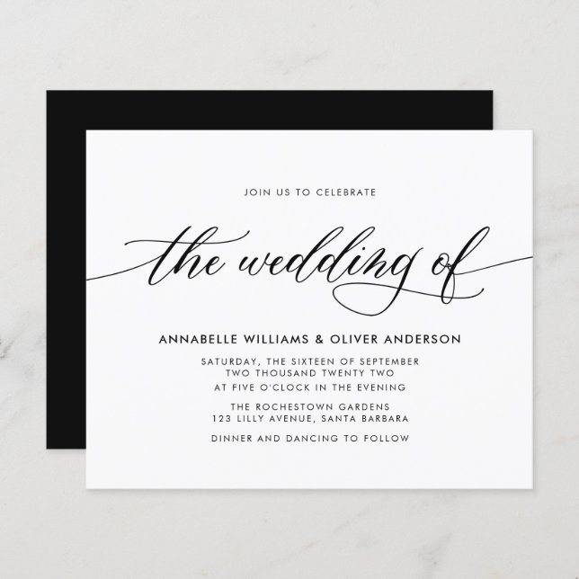Budget Classic Black & White Wedding Invitation (Front/Back)