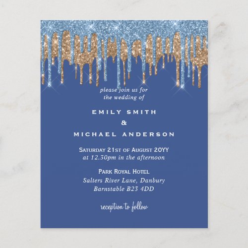 Budget Classic Blue Gold Dripping Glitter Wedding