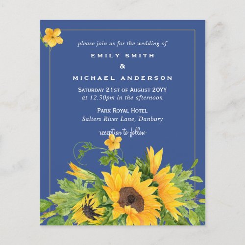 Budget Classic Blue Sunflowers Floral Wedding