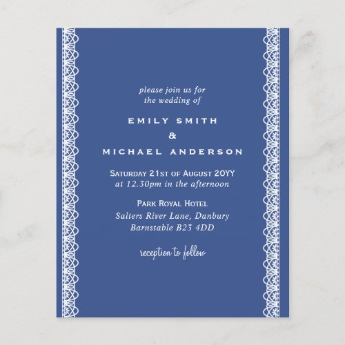 Budget Classic Blue White Lace Wedding Invitations