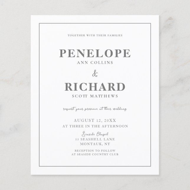 Budget Classic Border Gray Wedding Invitation Flyer (Front)