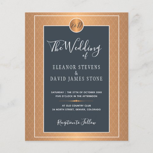 Budget classic deco navy gold wedding Invitation Flyer