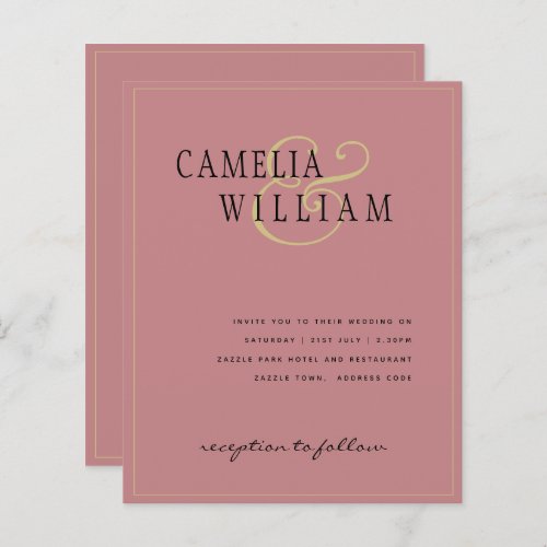 BUDGET Classic Dusty Rose Pink Gold Wedding Invite