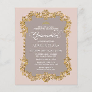 Budget Classic Elegant Blush Pink Gold Quinceanera