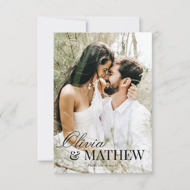 BUDGET Classic Elegant Calligraphy Photo Wedding Thank You Card (Front)