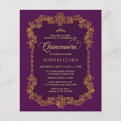 Budget Classic Elegant Purple Gold Quinceanera