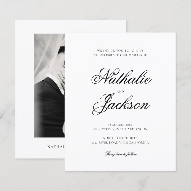 BUDGET Classic Elegant Script Photo Wedding (Front/Back)