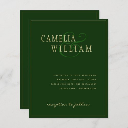 BUDGET Classic Emerald Green Gold Wedding Invite