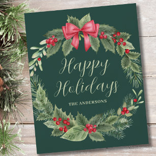 Budget Classic Green Wreath Christmas Card Flyer
