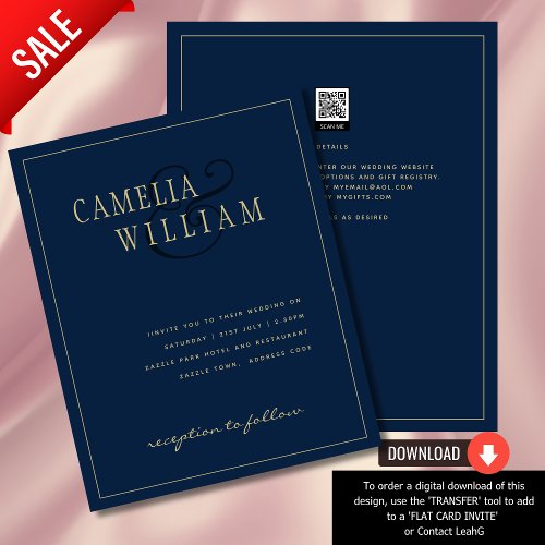 BUDGET Classic Navy Blue Gold Wedding Invite Flyer